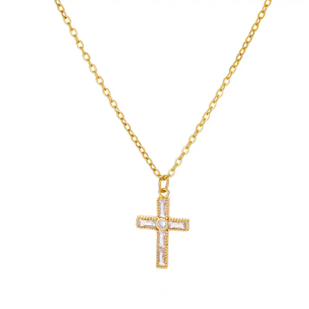 Gold Zircon Cross Necklaces