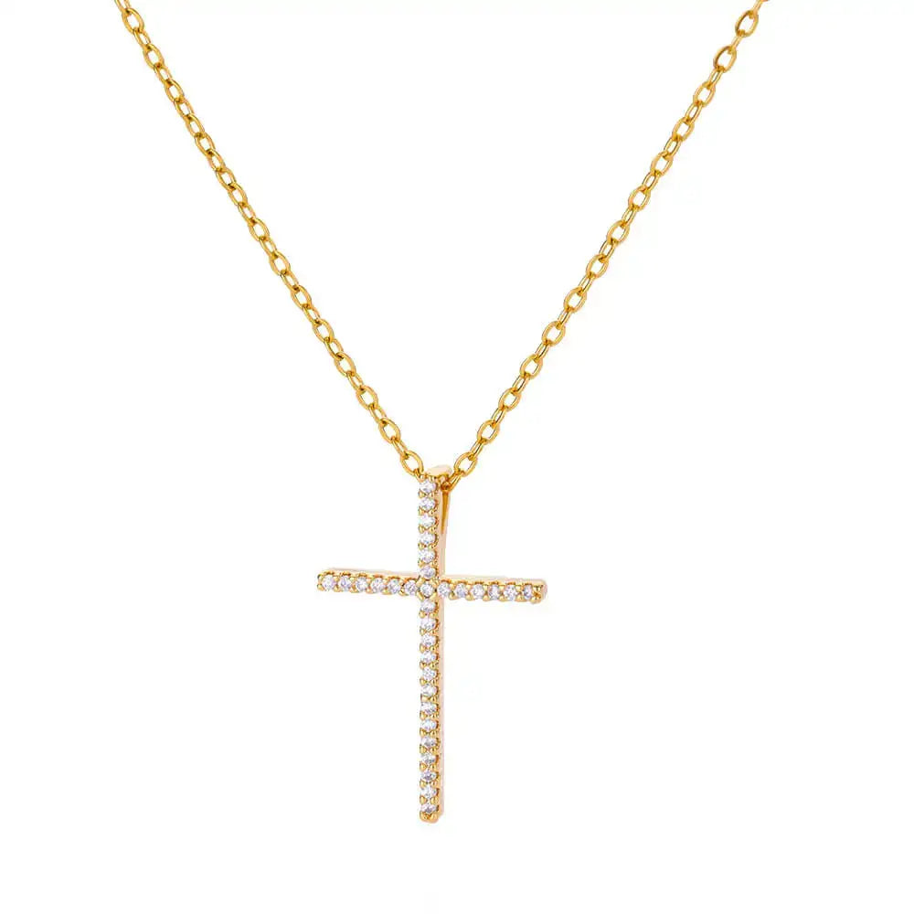 Gold Zircon Cross Necklaces