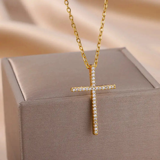 Gold Zircon Cross Necklaces