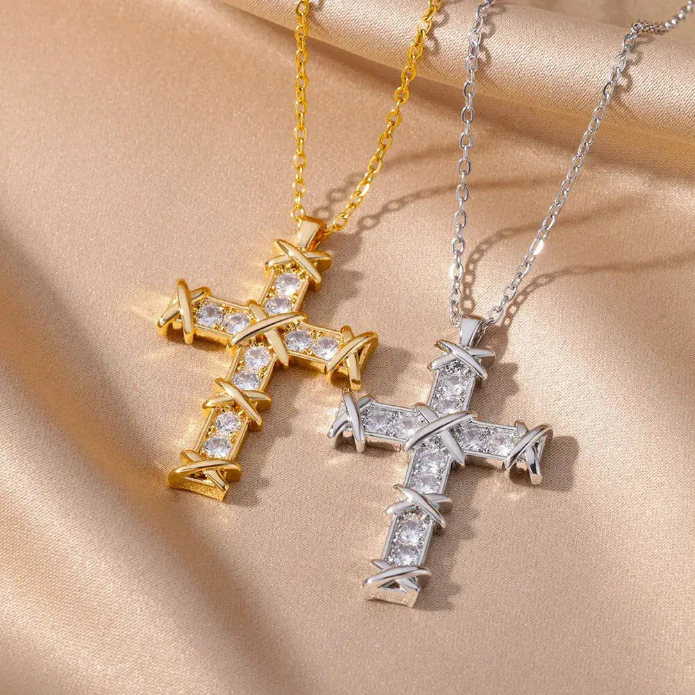 Gold Zircon Cross Necklaces