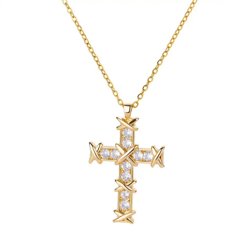 Gold Zircon Cross Necklaces