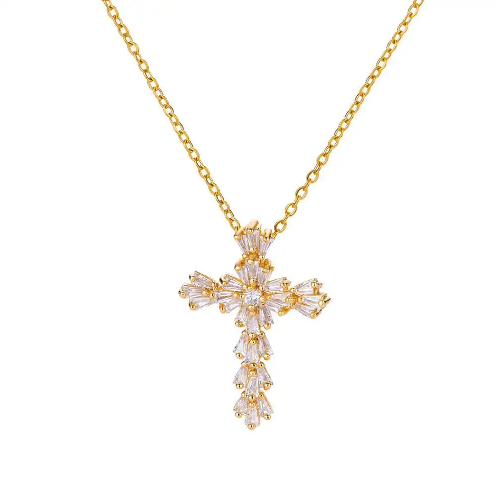 Gold Zircon Cross Necklaces